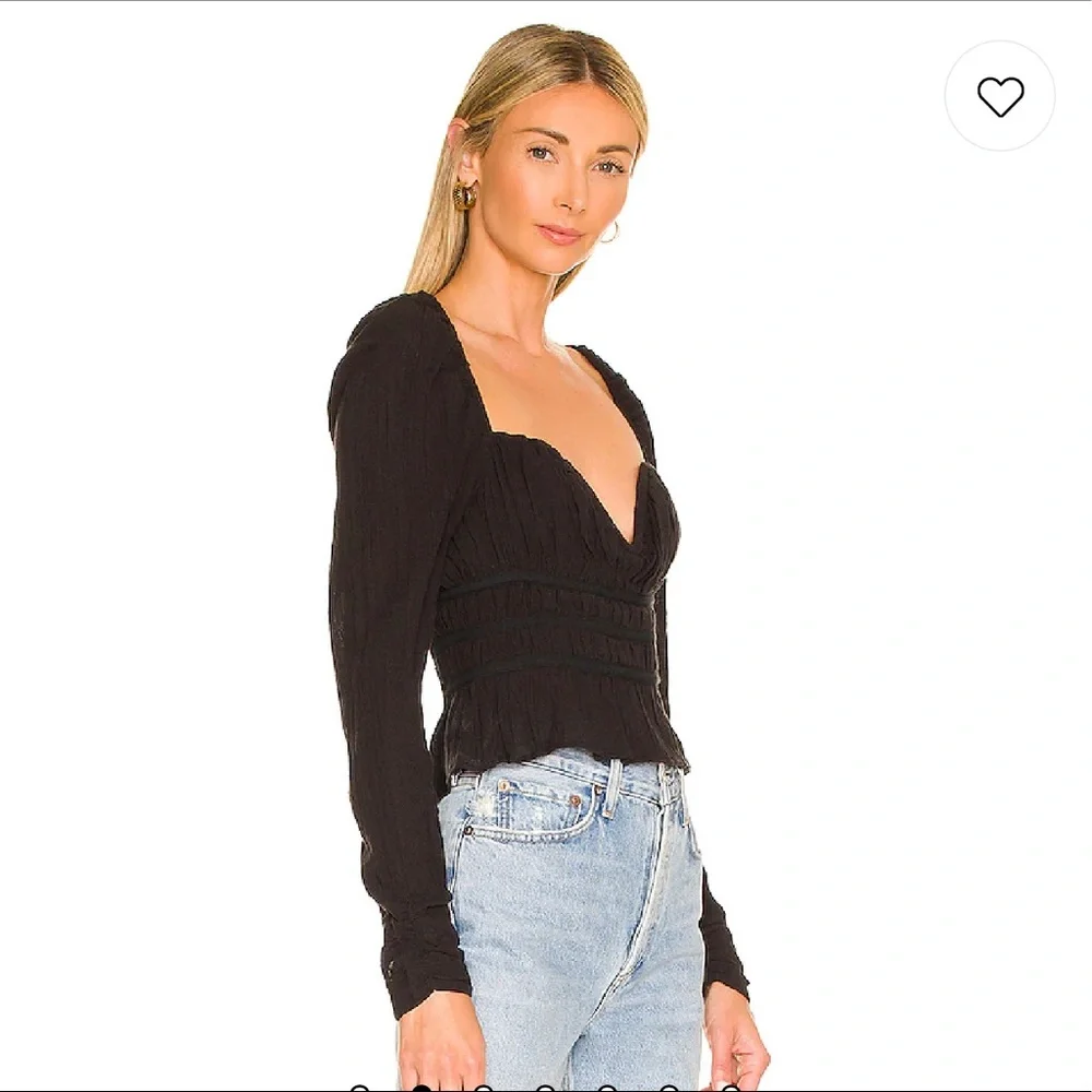 Free People Chloe Sweat heart Long‎ Sleeves Black Top